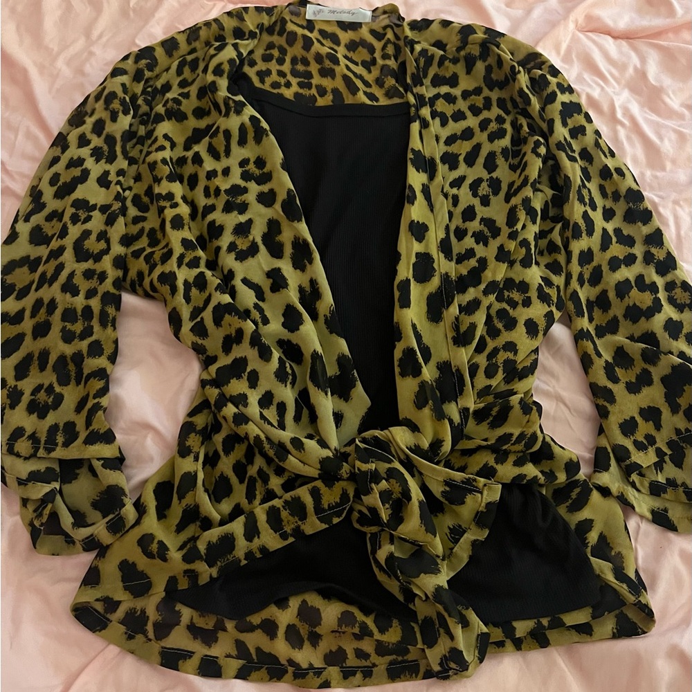 Leopard Print Tie-Front Blouse